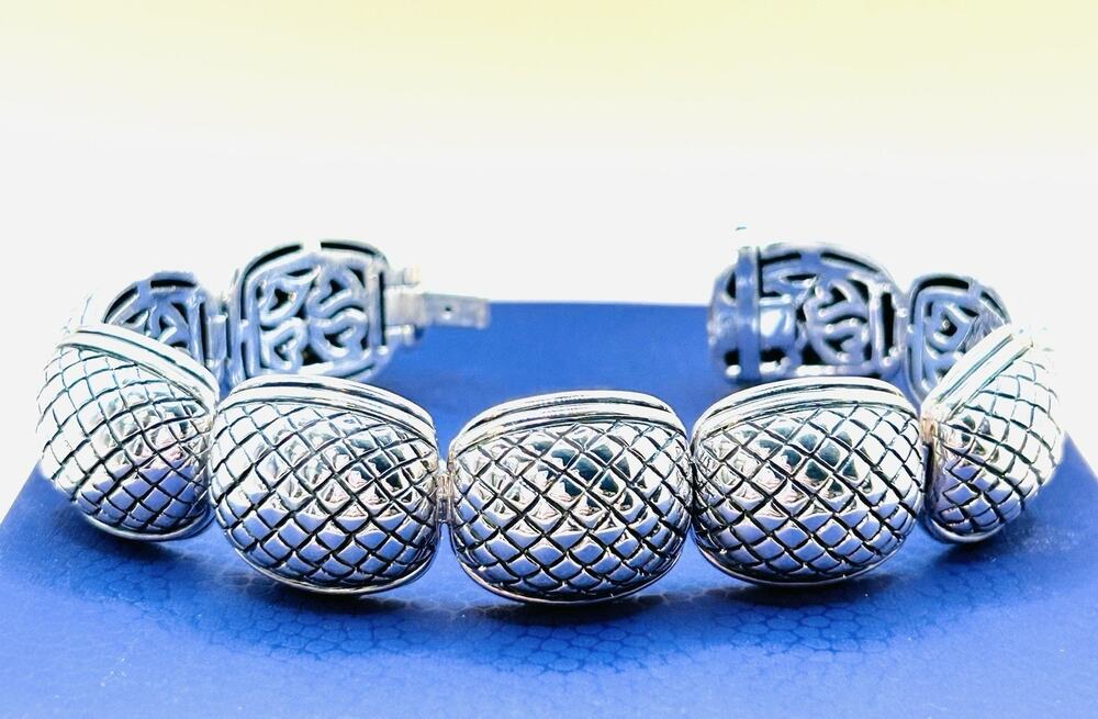 Scott Kay Retired Textured 925 Sterling Silver Basket Weave Dome Link Bracelet